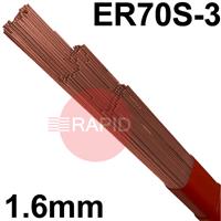 580334 Lincoln LNT 25 Steel Tig Wire, 1.6mm Diameter x 1000mm Cut Lengths - AWS A5.18 ER70S-3. 5.0kg Pack