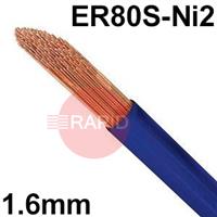 6011100552 Low Alloy Steel TIG Wire, 1.6mm Diameter x 1000mm Cut Lengths - AWS A5.28 ER80S-Ni2, 5Kg Pack