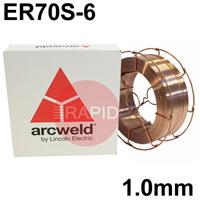 A1810LBW Lincoln Arcweld AS2 Copper Coated Steel A18 MIG Wire, 1.0mm Diameter x 15Kg Reel (Wire Basket), ER70S-6