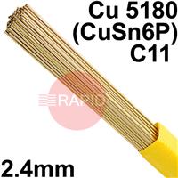 RO082401 SIFPHOSPHOR Bronze No 8 Copper Tig Wire, 2.4mm Diameter x 1000mm Cut Lengths - EN 14640: Cu 5180 (CuSn6P), BS: 2901: C11. 1.0kg Pack (approx. 25pcs)