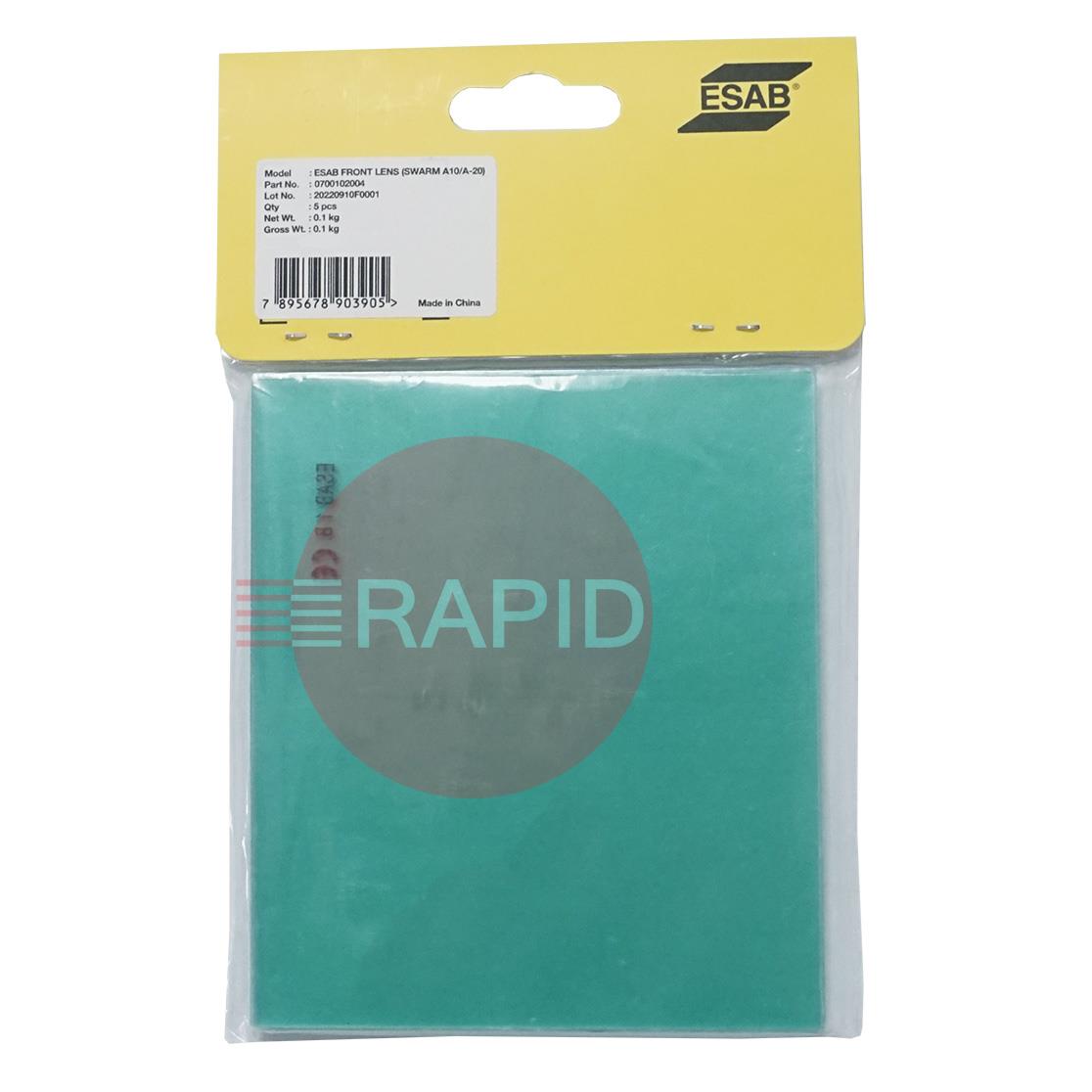 0700102004  ESAB Swarm A10 / A20 Front Cover Lens (Pack of 5)