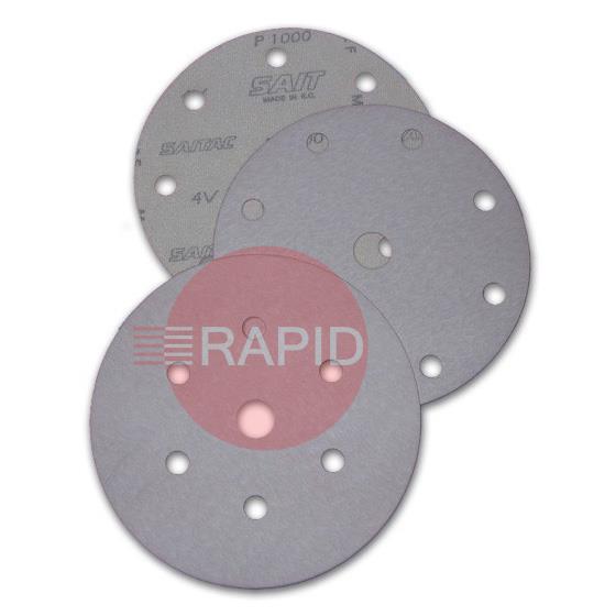 090516  SAITAC D-VEL 4V Hook & Loop No Hole Aluminium/Oxide Velcro Disc 150mm, Grit 800 (Box of 50)