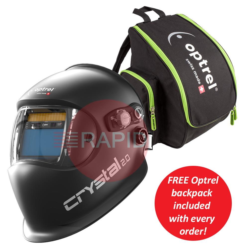 1006.901  Optrel Crystal 2.0 Black Auto Darkening Welding Helmet + FREE Optrel Backpack, Shade 4 - 12