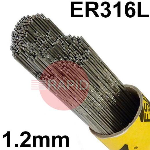 163012R150  Esab OK Tigrod 316L Stainless Steel Tig Wire, 1.2mm Diameter x 1000mm Cut Lengths - AWS A5.9 ER316L. 5.0kg Pack