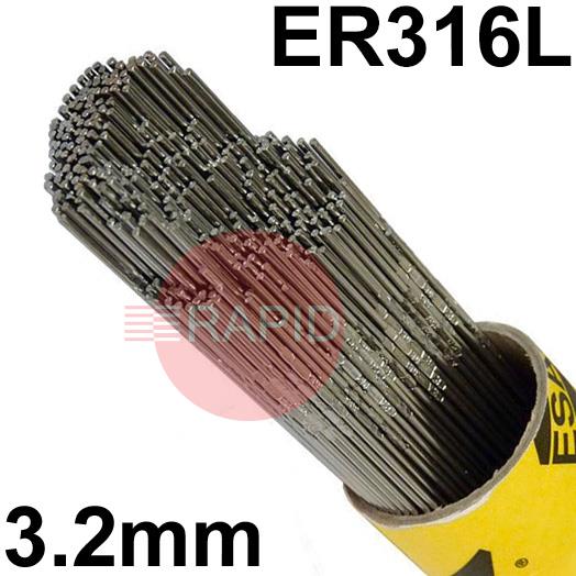 163032R150  Esab OK Tigrod 316L Stainless Steel Tig Wire, 3.2mm Diameter x 1000mm Cut Lengths - AWS A5.9 ER316L. 5.0kg Pack