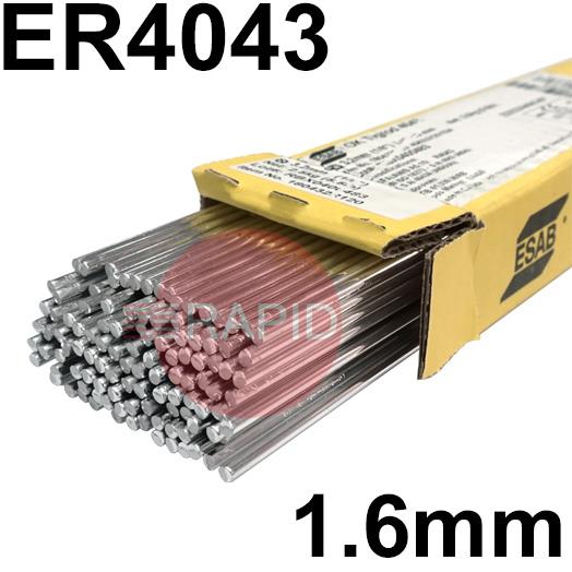 180416R120  Esab OK Tigrod 4043 Aluminium Tig Wire, 1.6mm Diameter x 1000mm Cut Lengths - AWS A5.10 R4043. 2.5kg Pack