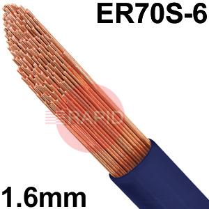 3010300156  Mild Steel A18 TIG Wire, 1.6mm Diameter x 1000mm Cut Lengths - AWS A5.18 ER 70S-6, 5Kg Pack