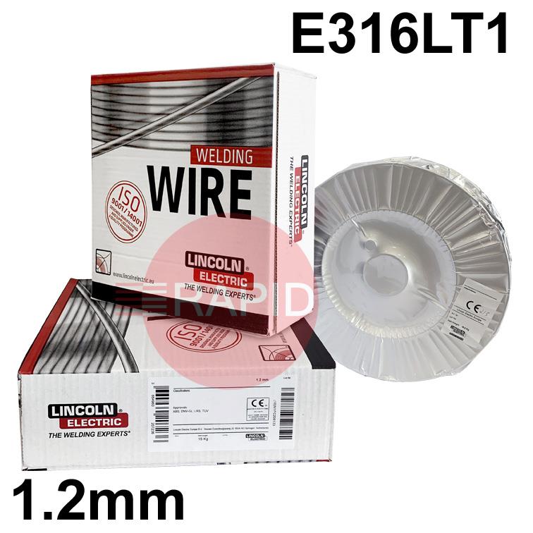 585322  Lincoln Electric Cor-A-Rosta P-316L, 1.2mm Stainless Steel Flux Cored MIG Wire, 15Kg Reel, E316LT1-1/-4