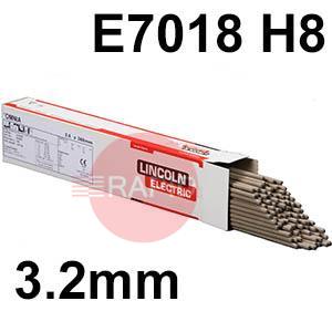 599213  Lincoln Electric 7018 Low Hydrogen Electrodes 3.2mm Diameter x 450mm Long. 15.6kg Carton (3 x 5.2kg 118 Rod Packs) E7018 H8