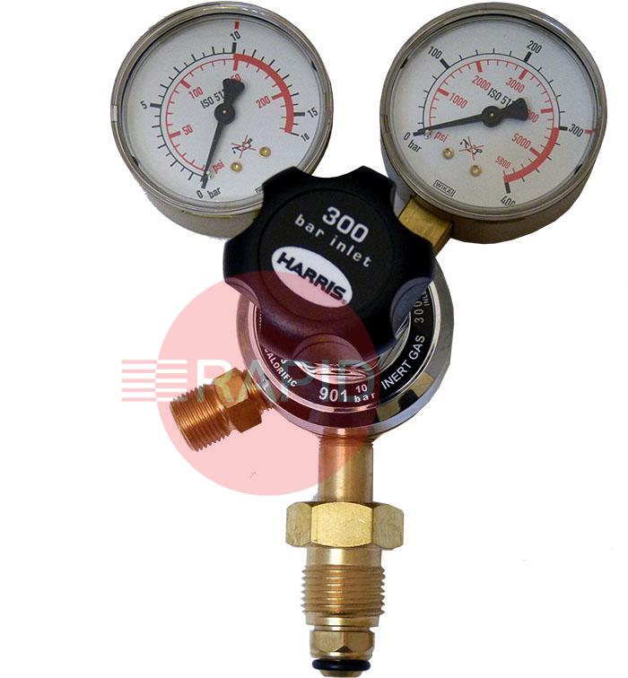 H1015  Harris 901 Inert Gas Regulator 10 Bar Single Stage Two Gauge Regulator 10.0 Bar, 5/8 BSP RH Cylinder Connection, 3/8 Outlet, UK Fitting Only