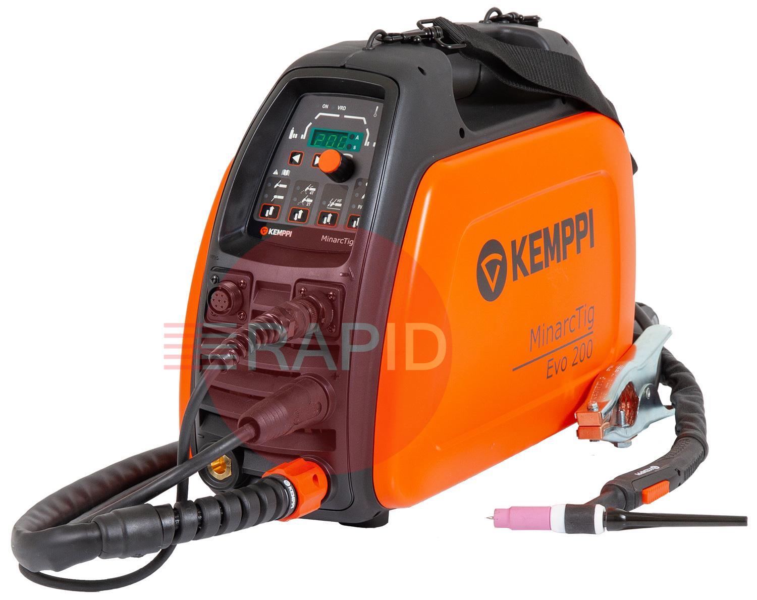 P0641TX  Kemppi MinarcTig EVO 200 with 8m TX225G8 Torch, Earth Cable & Gas Hose