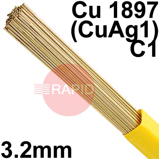 RO073250HQ  SIFSILCOPPER No 7 Copper Tig Wire, 3.2mm Diameter x 1000mm Cut Length - EN 14640: Cu 1897 (CuAg1), BS: 1453: C1. 5.0kg Pack