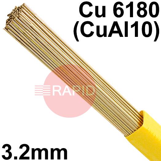 RO323201  SIFALBRONZE No 32 90/10 Aluminium Bronze Tig Wire, 3.2mm Diameter x 1000mm Cut Lengths - AWS A5.7: ERCu AL-A2. 1.0kg Pack