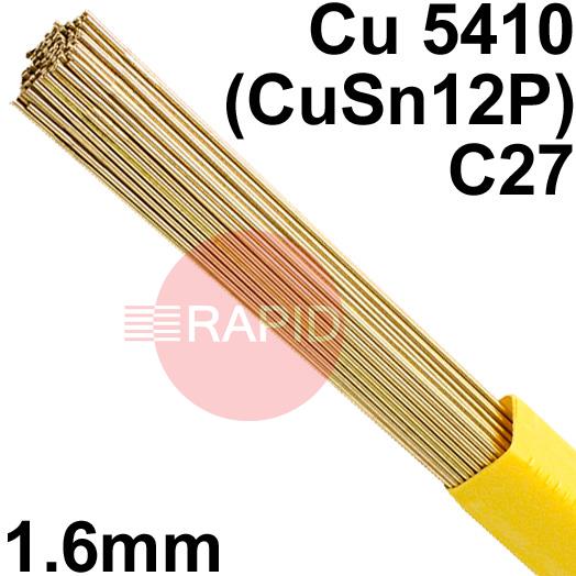 RO821601  SIFPHOSPHOR Bronze No 82 Copper Tig Wire, 1.6mm Diameter x 1000mm Cut Lengths - EN 14640: Cu 5410 (CuSn12P), BS: 2901: C27. 1.0kg Pack