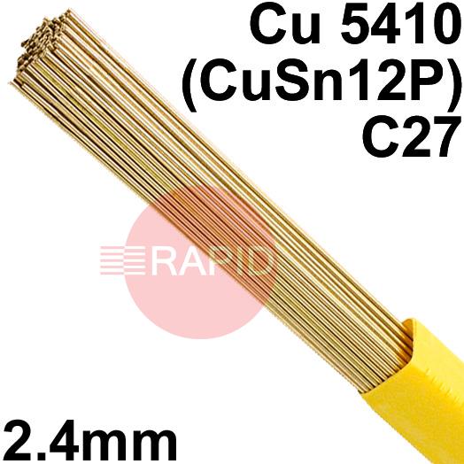 RO822401  SIFPHOSPHOR Bronze No 82 Copper Tig Wire, 2.4mm Diameter x 1000mm Cut Lengths - EN 14640: Cu 5410 (CuSn12P), BS: 2901: C27. 1.0kg Pack