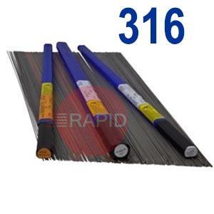 T316S92-165  Metrode 316S92 Stainless Steel Tig Wire, 1.6mm Diameter x 1000mm Cut Lengths - AWS A5.9 ER316L. 5.0kg Pack